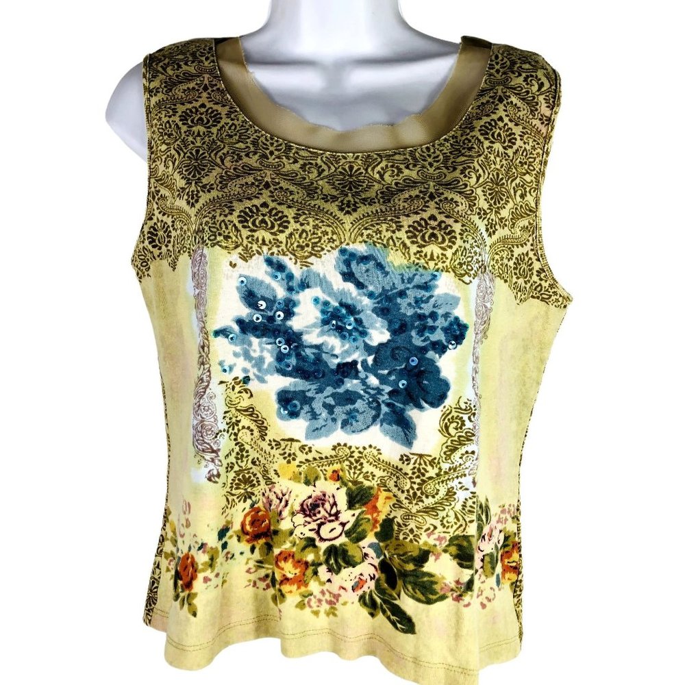 Sunset Cove Women's Size Small‎ Tank Top Tan, Blue Sequined